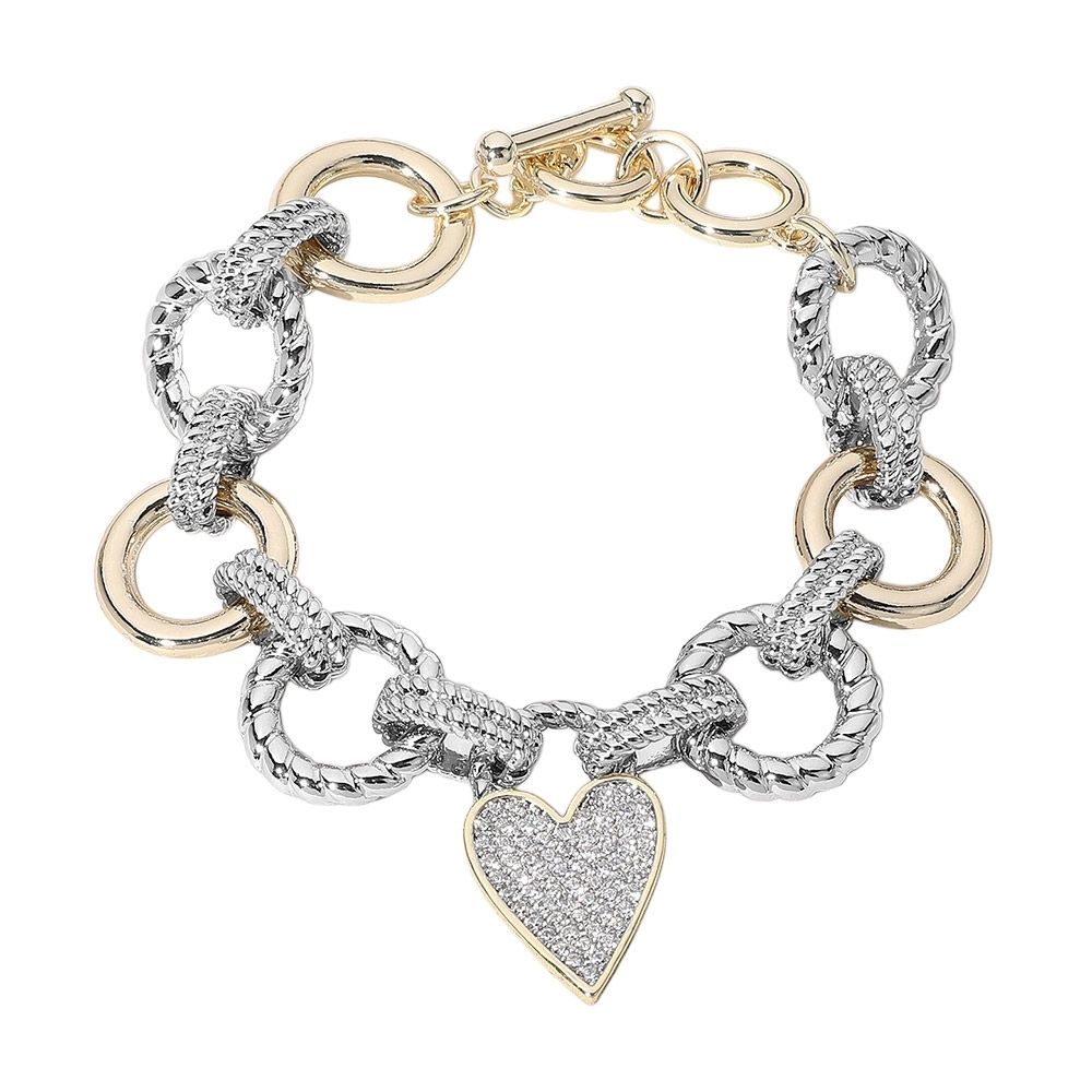 Heart Link Valentines Day Gold and Silver Heart Charm Bracelet - Picture 2 of 2
